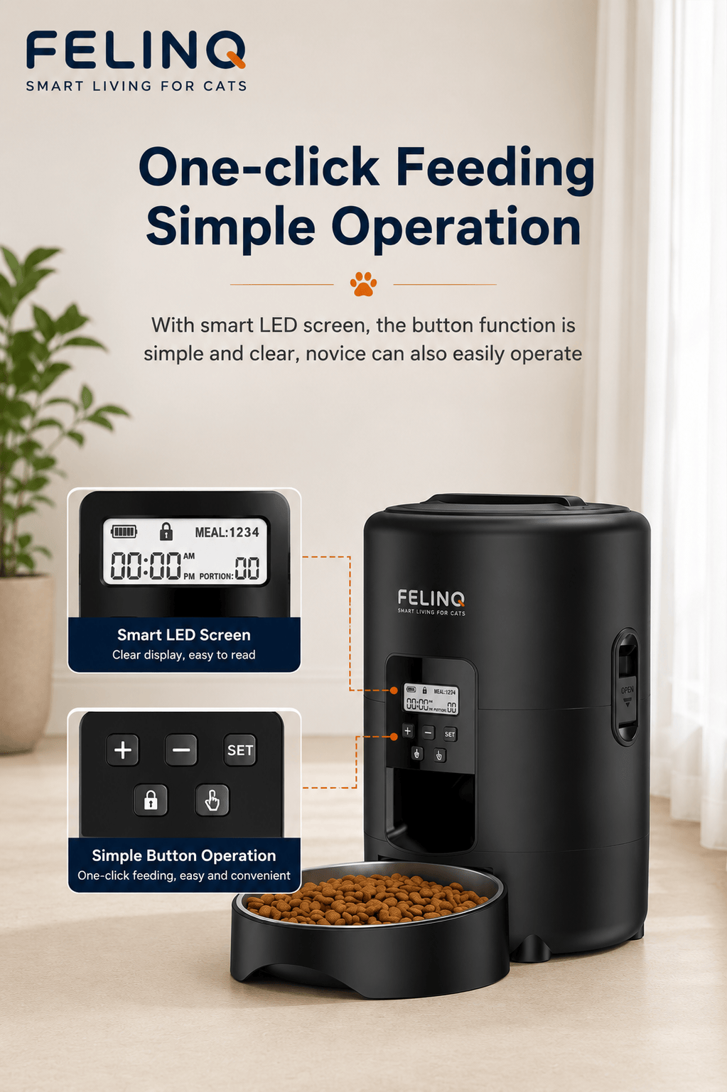 Felinq Automatic Cat Feeder 2L with Timed Portion Control