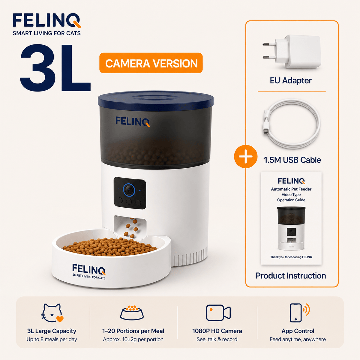 Felinq Automatic Cat Feeder 3L with Camera & WiFi