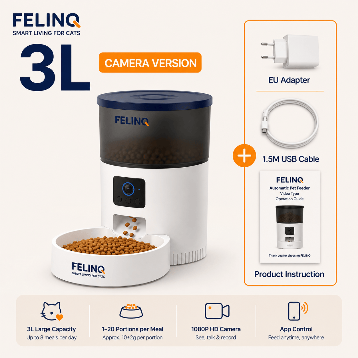 Felinq Automatic Cat Feeder 3L with Camera & WiFi
