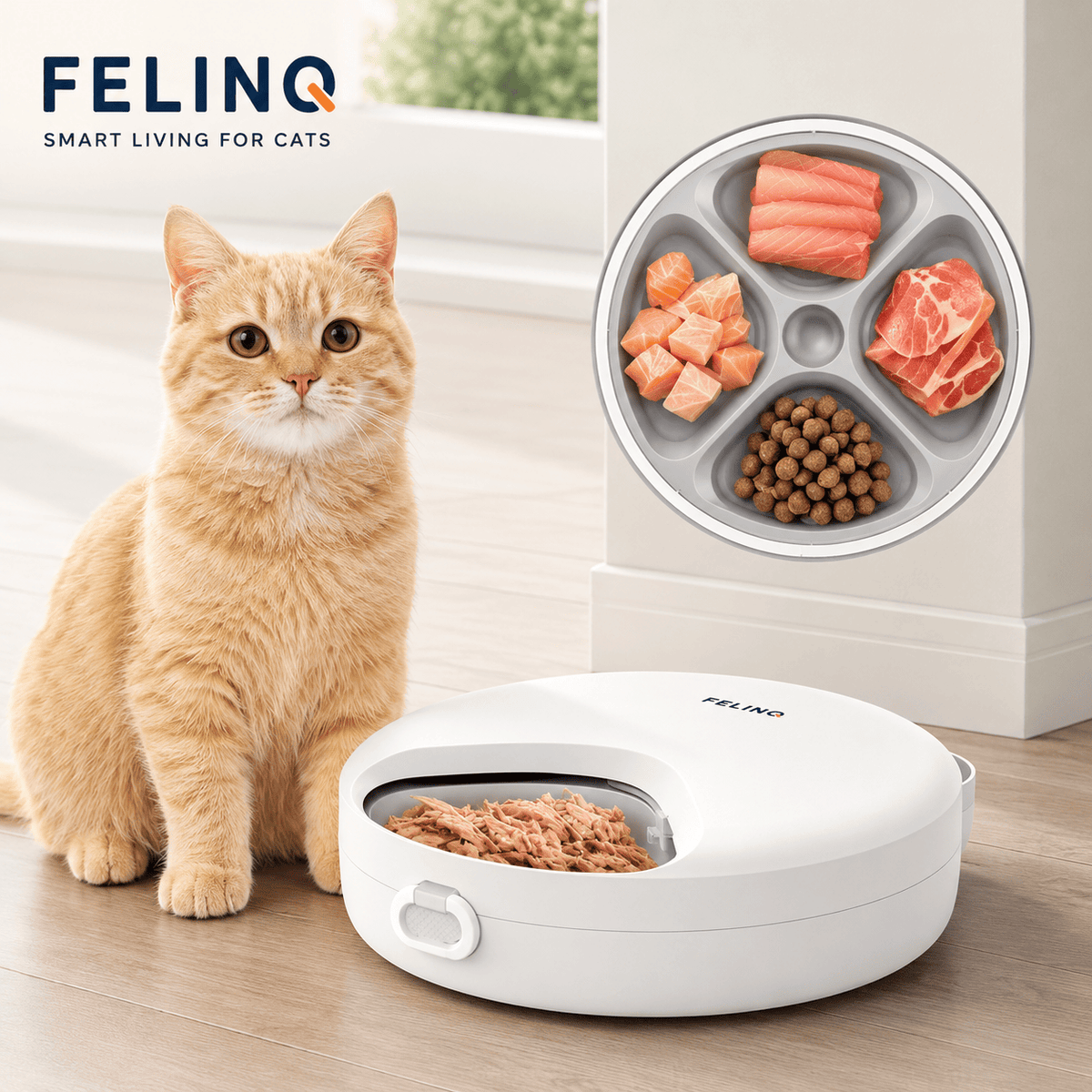 Felinq Automatic Cat Feeder 4 Meals for Wet & Dry Food