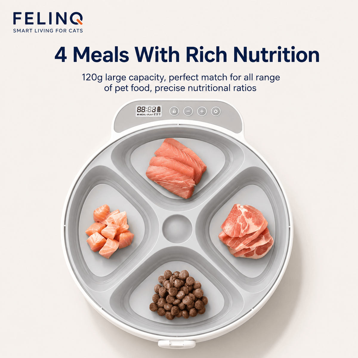Felinq Automatic Cat Feeder 4 Meals for Wet & Dry Food