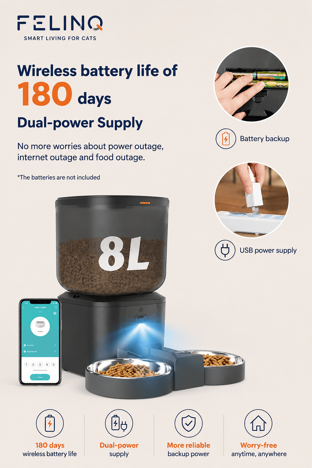 Felinq Automatic Cat Feeder 8L with 1080p Camera & WiFi