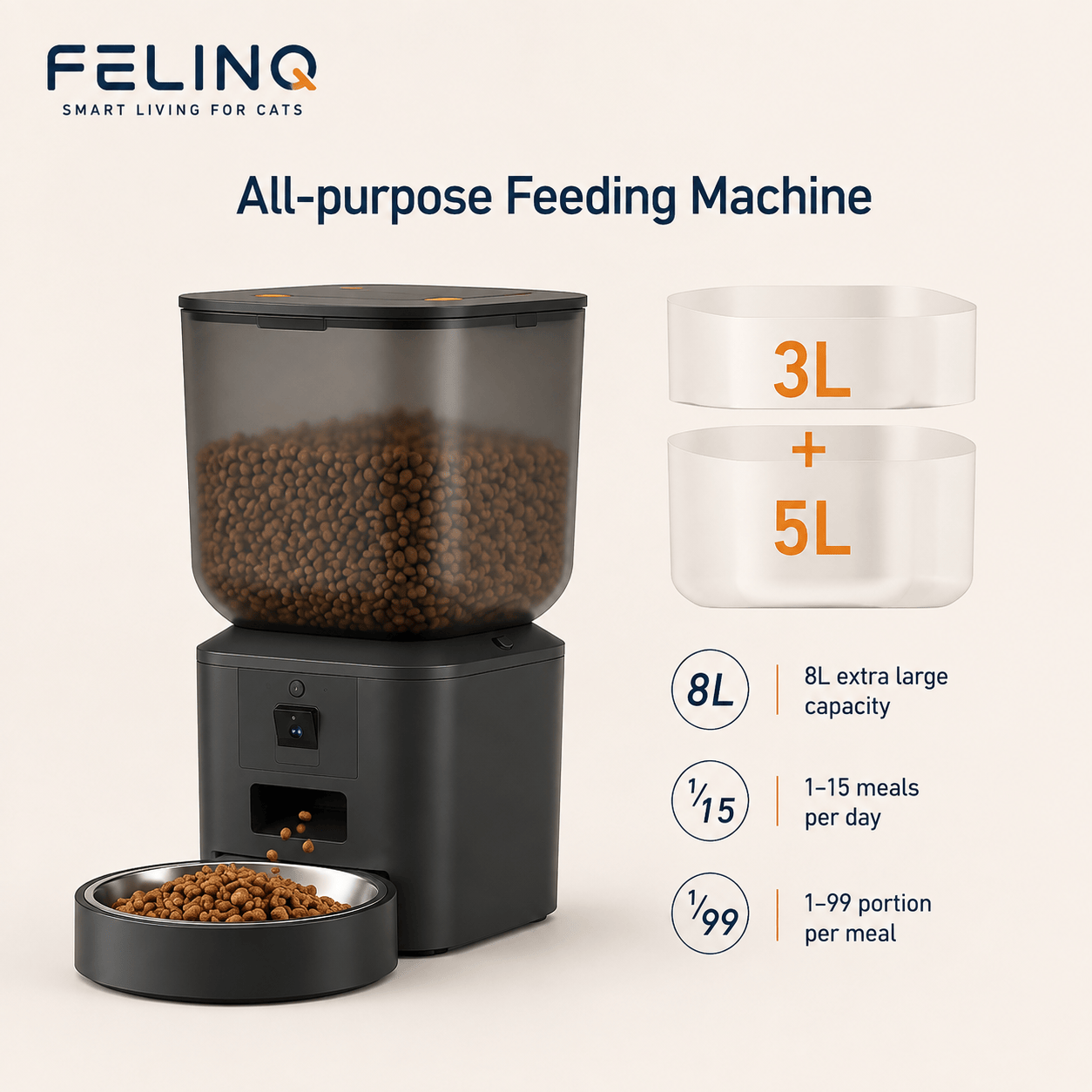 Felinq Automatic Cat Feeder 8L with 1080p Camera & WiFi