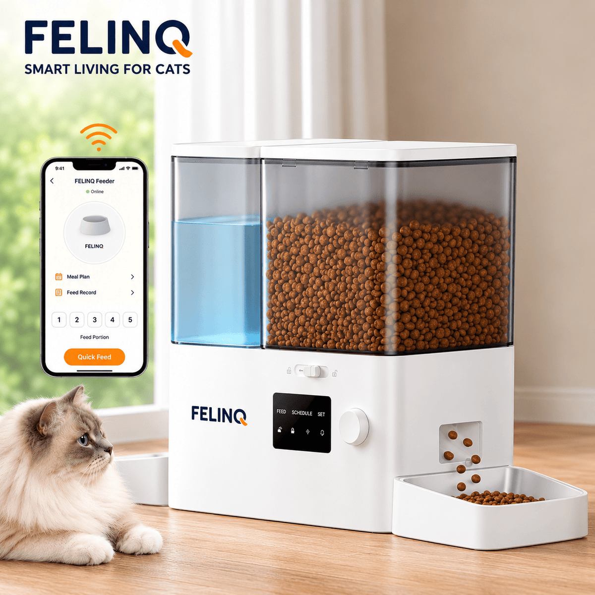 Felinq Automatic Cat Feeder & Water Dispenser 8.5L with WiFi