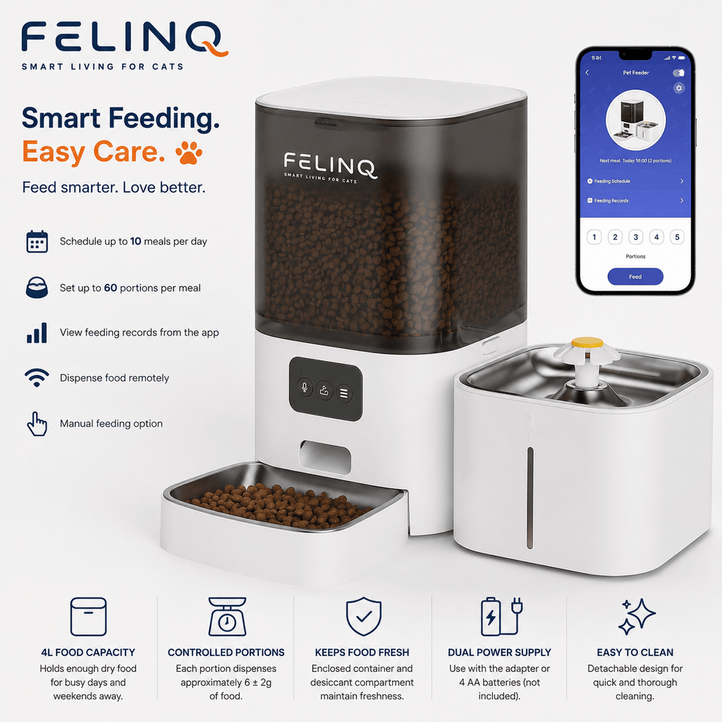 Felinq Automatic Cat Feeder & Water Fountain 2-in-1 – App Control
