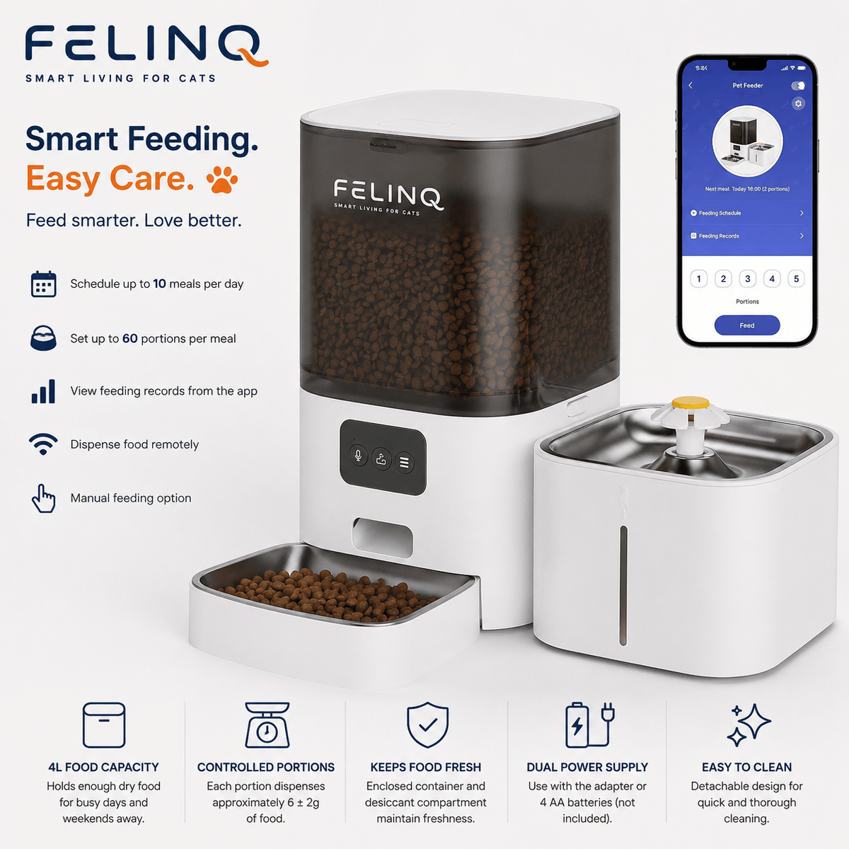 Felinq Automatic Cat Feeder & Water Fountain 2-in-1 – App Control
