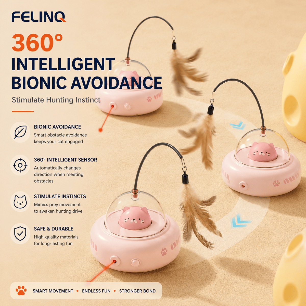 Felinq Automatic Feather Chase Toy | Interactive Cat Play