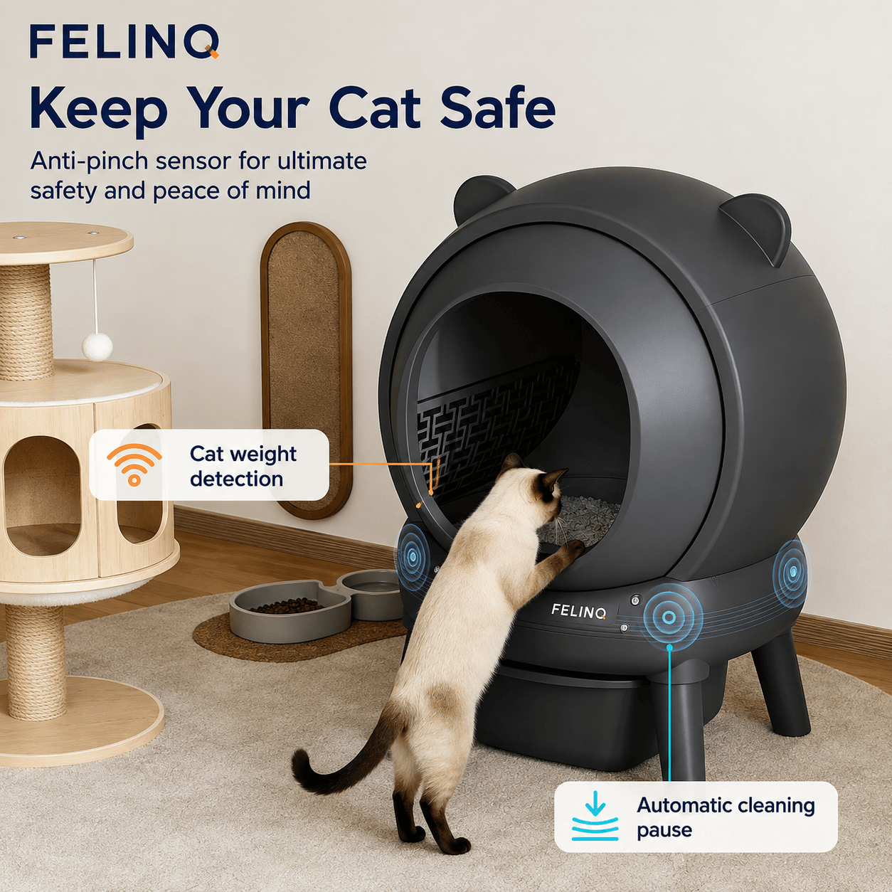 Felinq Automatic Self-Cleaning Cat Litter Box 65L with App Control