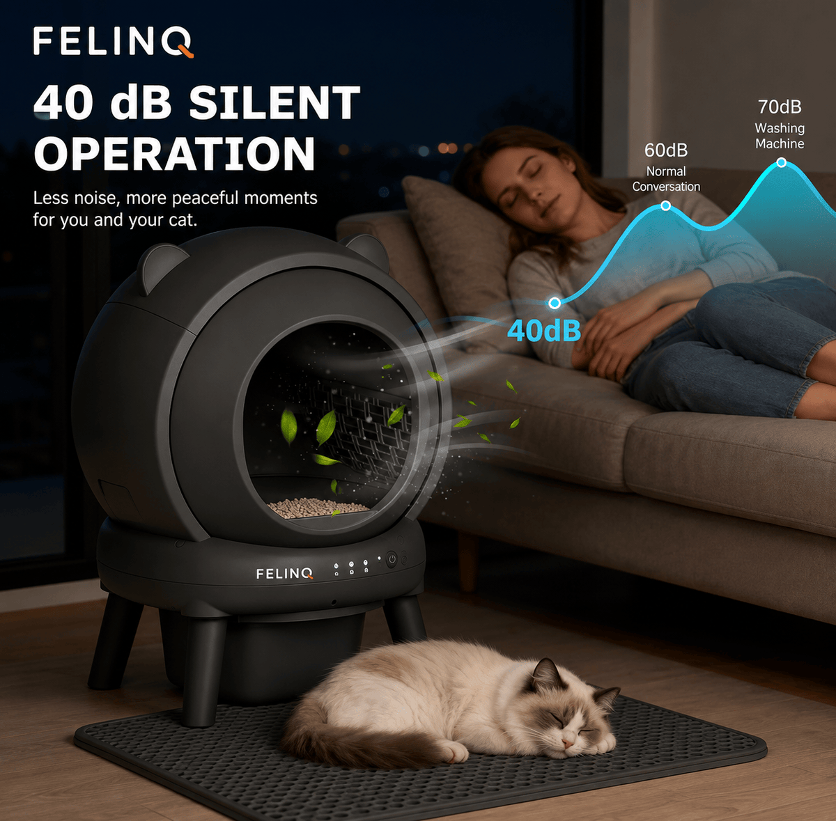 Felinq Automatic Self-Cleaning Cat Litter Box 65L with App Control