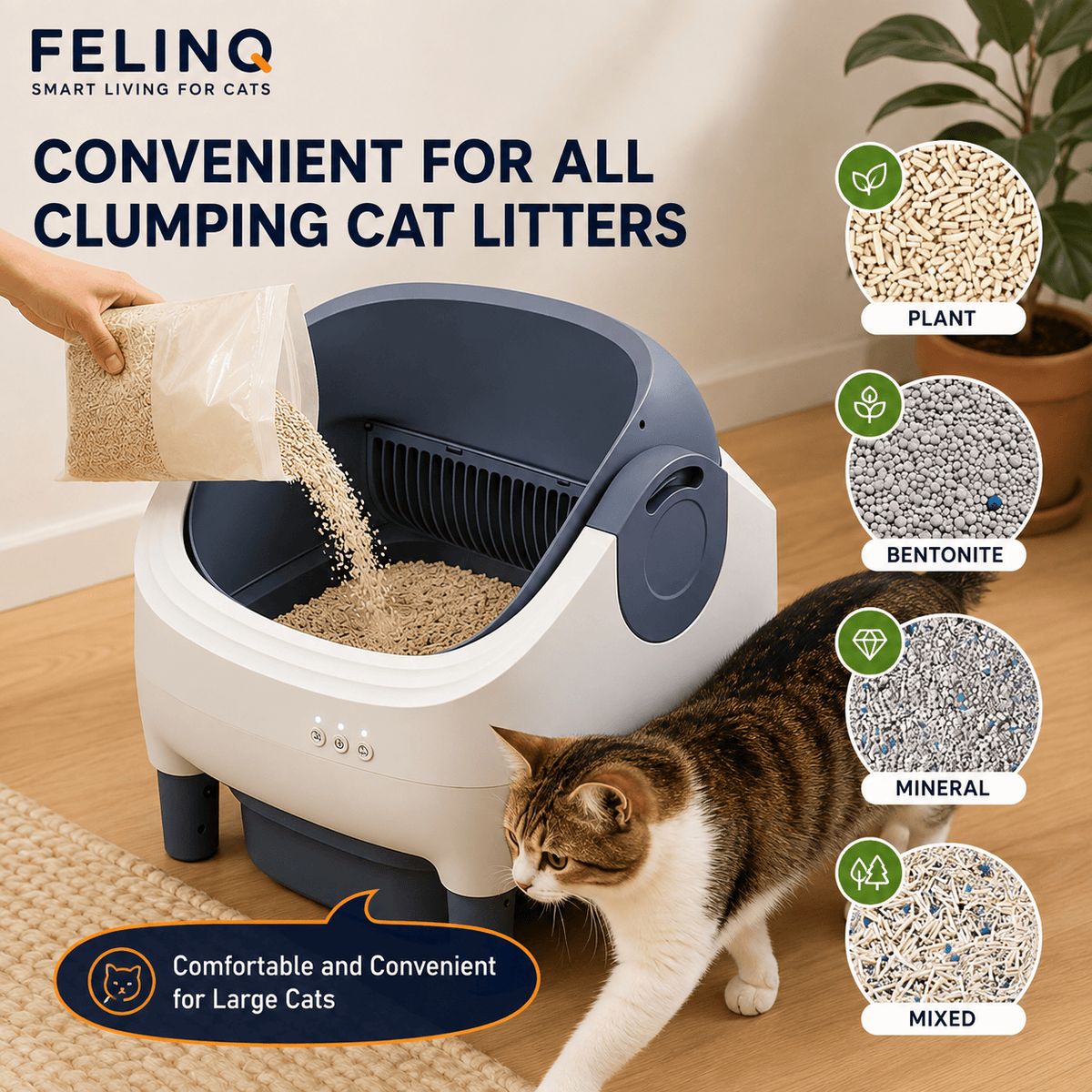 Felinq Automatic Self-Cleaning Cat Litter Box 76L with App Control