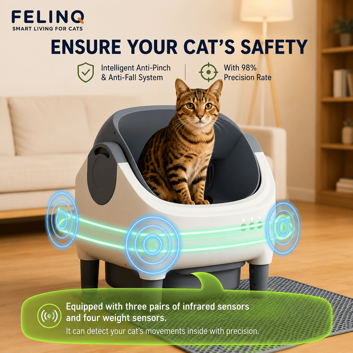 Felinq Automatic Self-Cleaning Cat Litter Box 76L with App Control