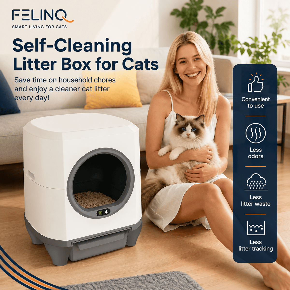Felinq Automatic Self-Cleaning Cat Litter Box 80L with App Control
