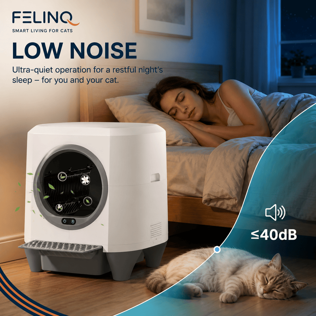 Felinq Automatic Self-Cleaning Cat Litter Box 80L with App Control