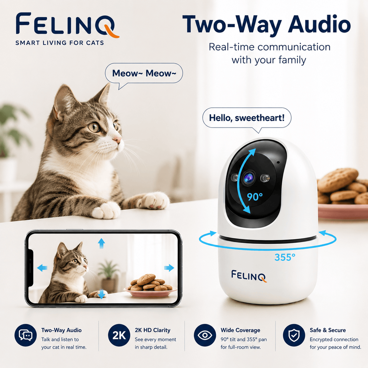 Felinq Cat Camera with Pet Detection & Night Vision