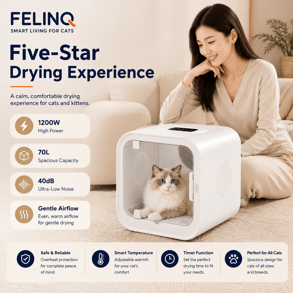Felinq Cat Dryer Box – 360° Automatic Drying System