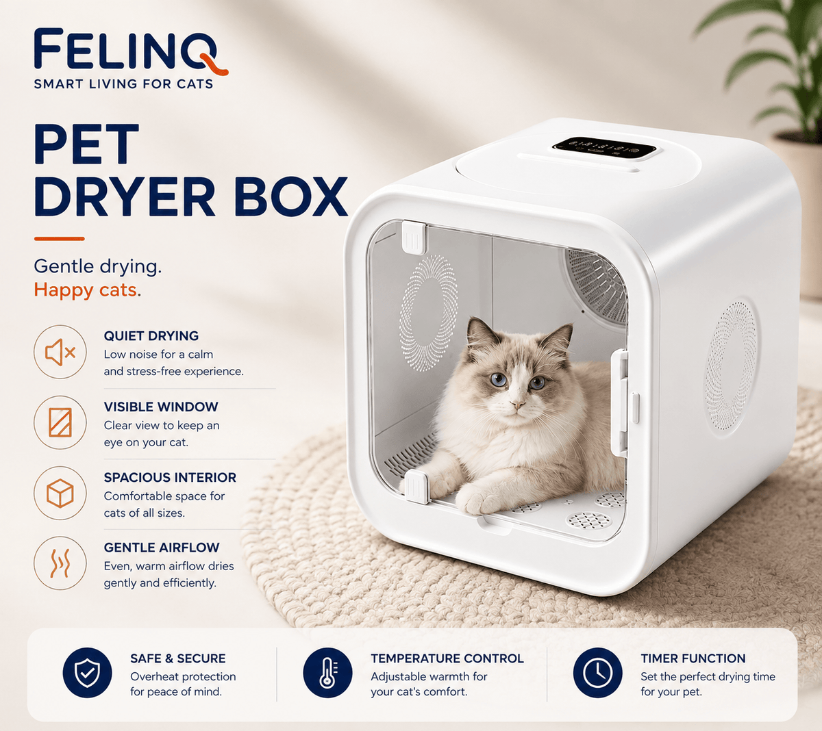 Felinq Cat Dryer Box – 360° Automatic Drying System