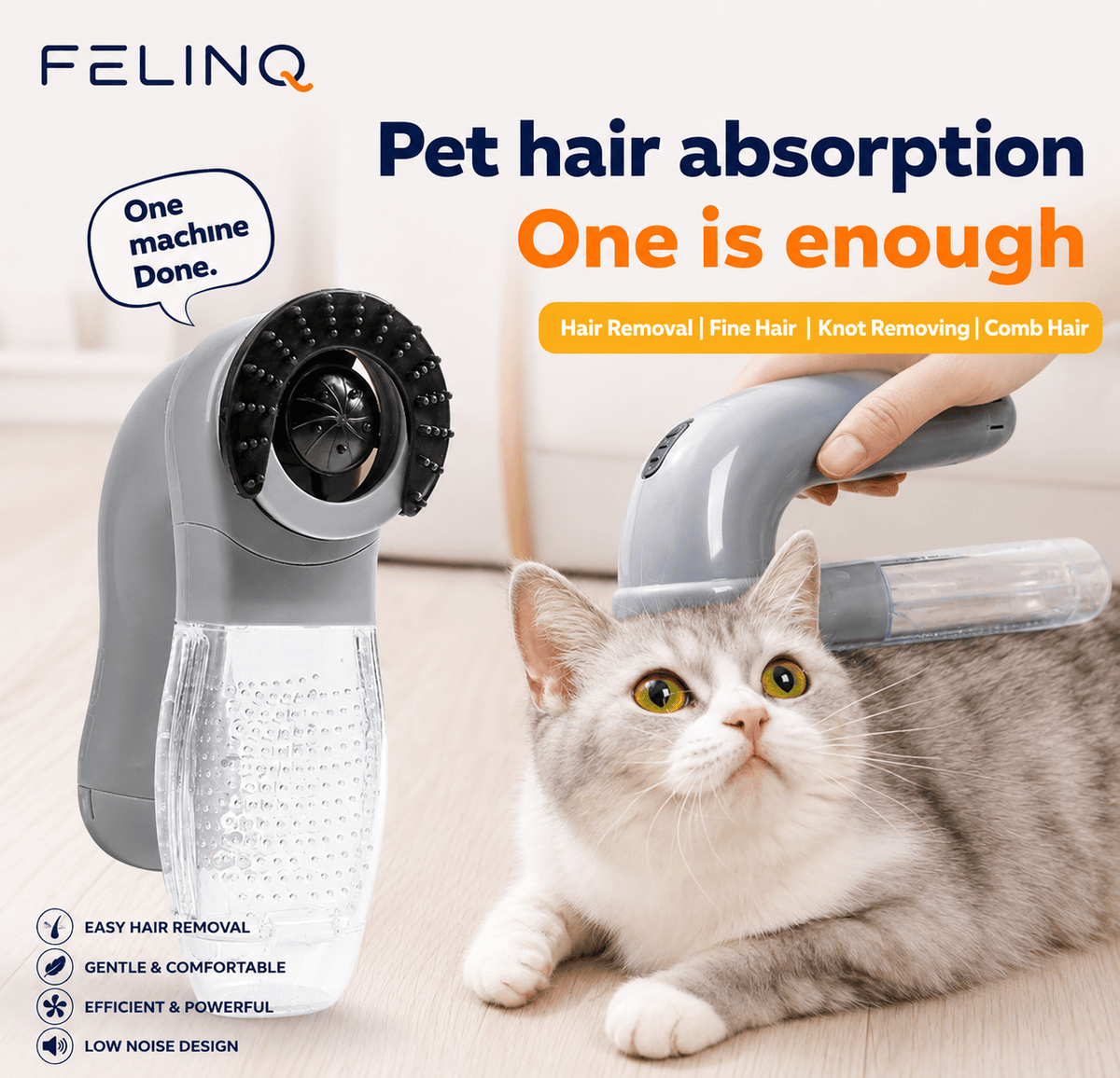 Felinq Cat Hair Vacuum & Massage Brush-2-in-1 Electric