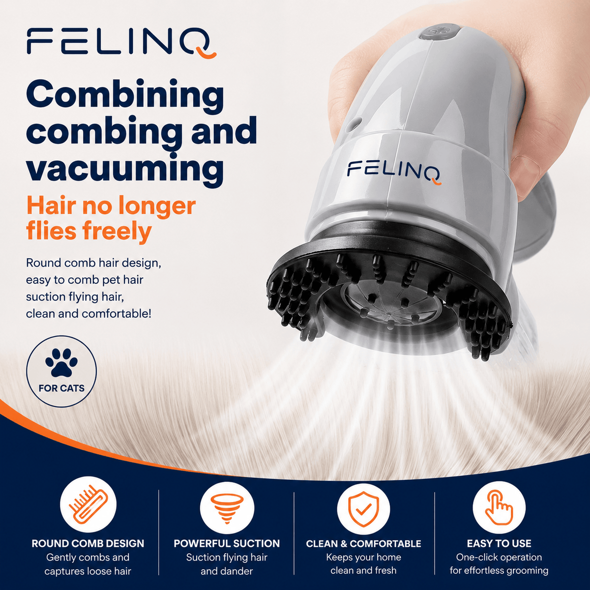 Felinq Cat Hair Vacuum & Massage Brush-2-in-1 Electric