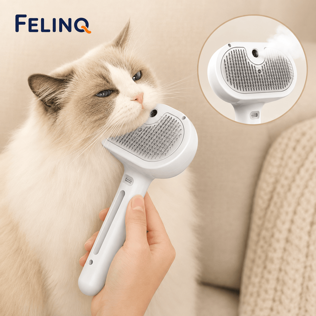 Felinq Cat Steam Grooming Brush – 3-in-1 Cat Hair Care