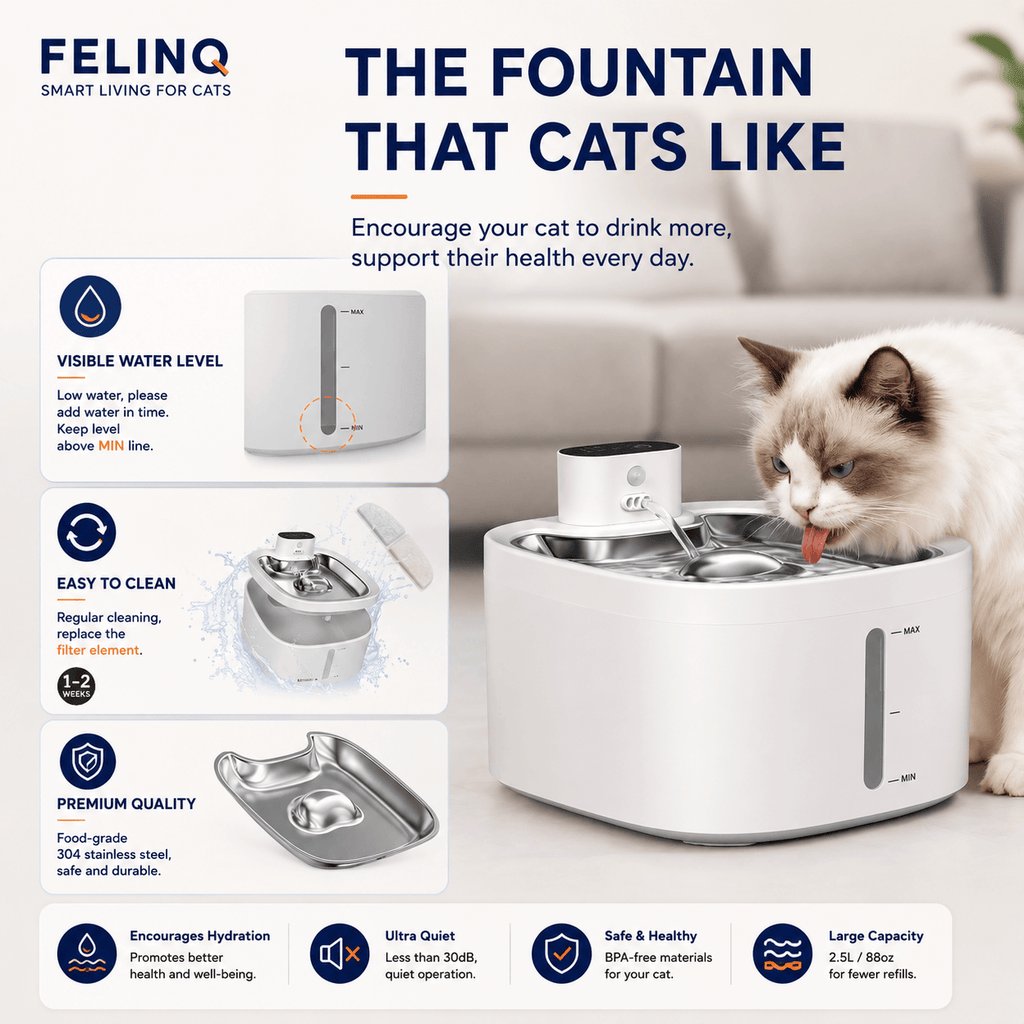 Felinq Cordless Cat Water Fountain 3.5L | Stainless Steel