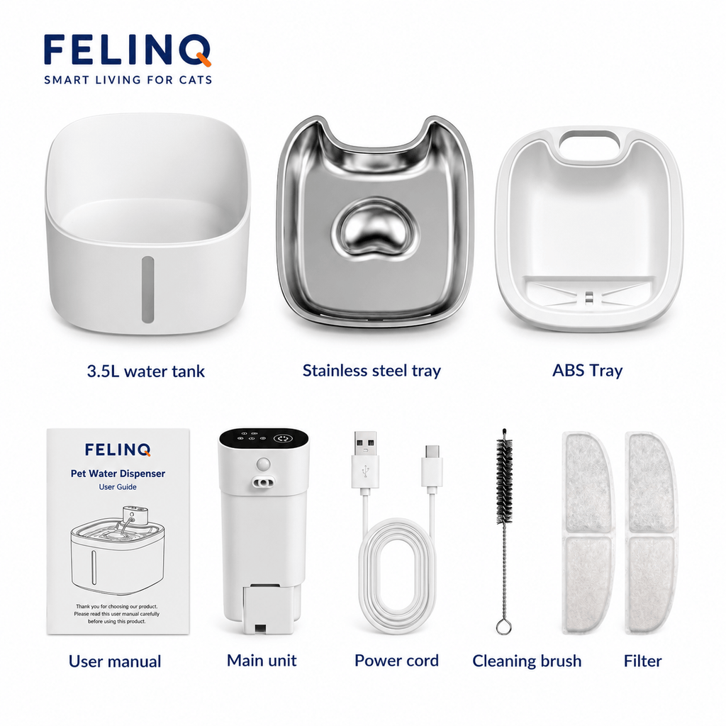 Felinq Cordless Cat Water Fountain 3.5L | Stainless Steel