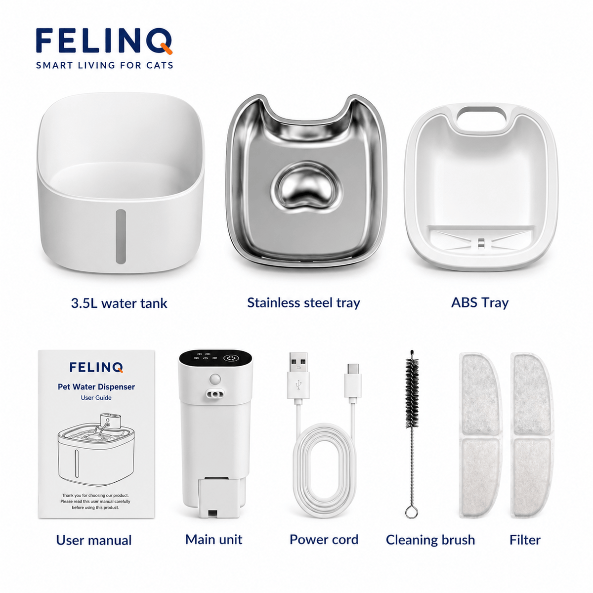 Felinq Cordless Cat Water Fountain 3.5L | Stainless Steel