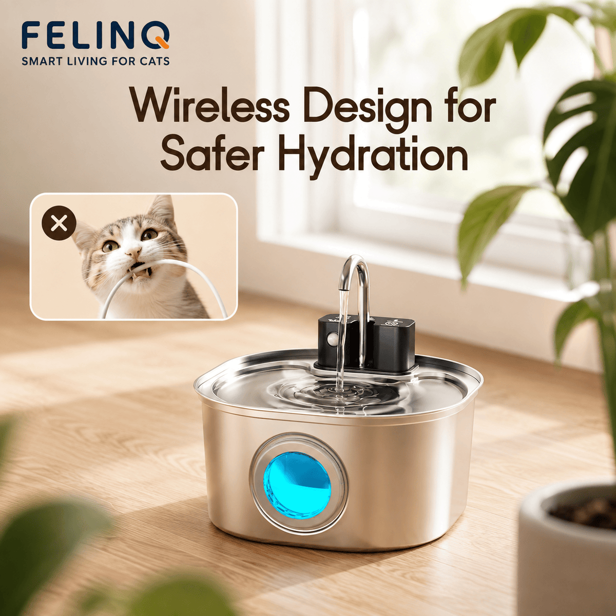Felinq Cordless Cat Water Fountain 3L with Motion Sensor