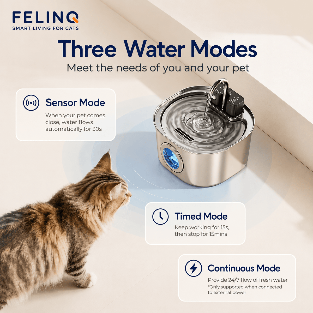 Felinq Cordless Cat Water Fountain 3L with Motion Sensor