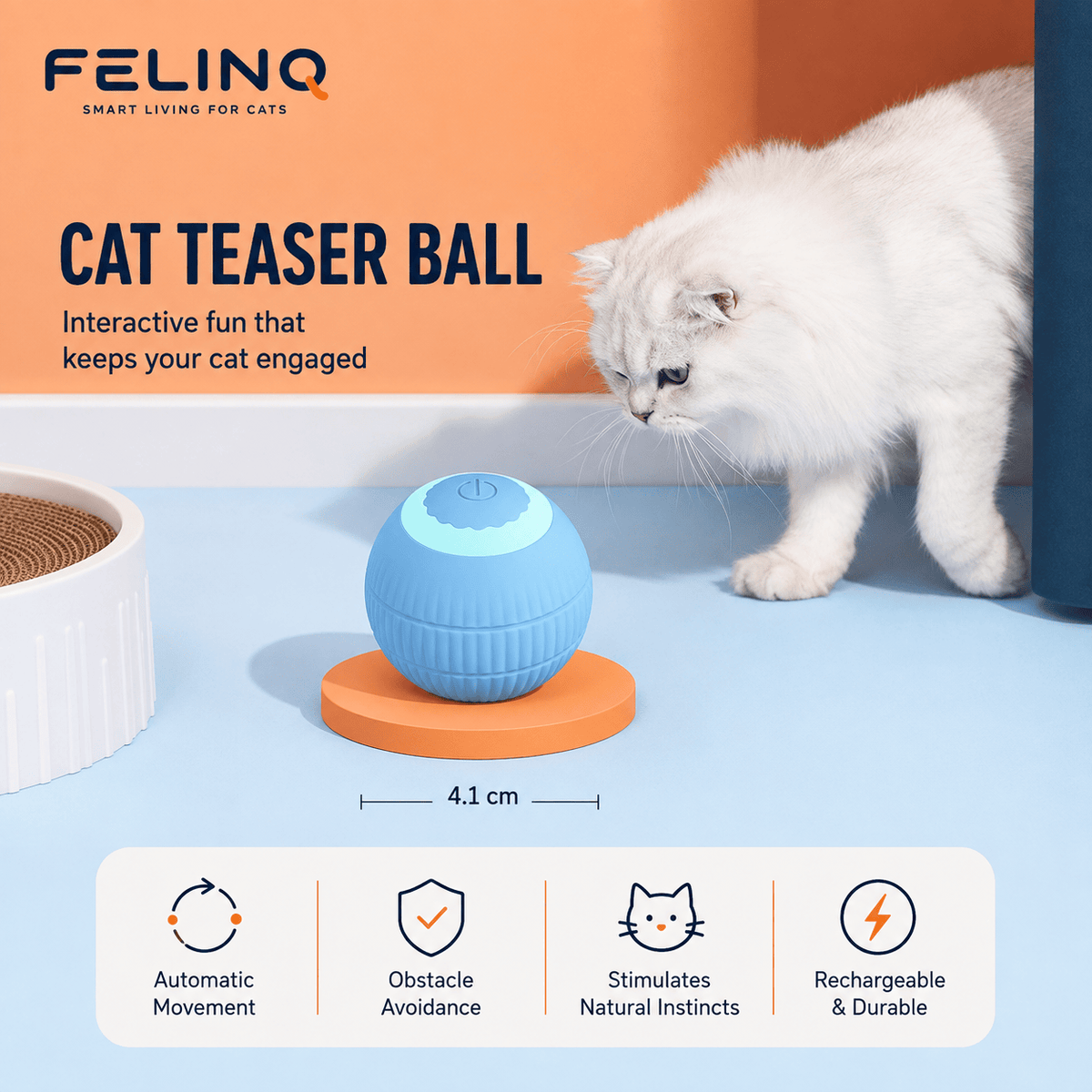 Felinq Interactive Cat Ball | Automatic Rolling Toy