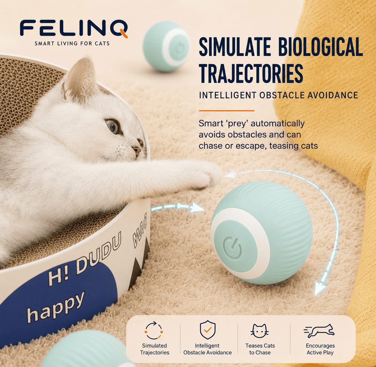 Felinq Interactive Cat Ball | Automatic Rolling Toy