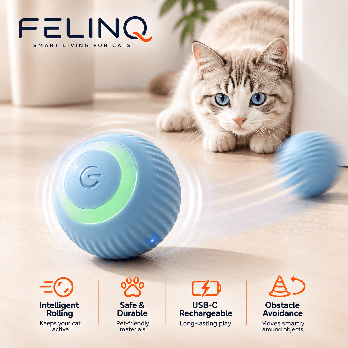 Felinq Interactive Cat Ball | Automatic Rolling Toy