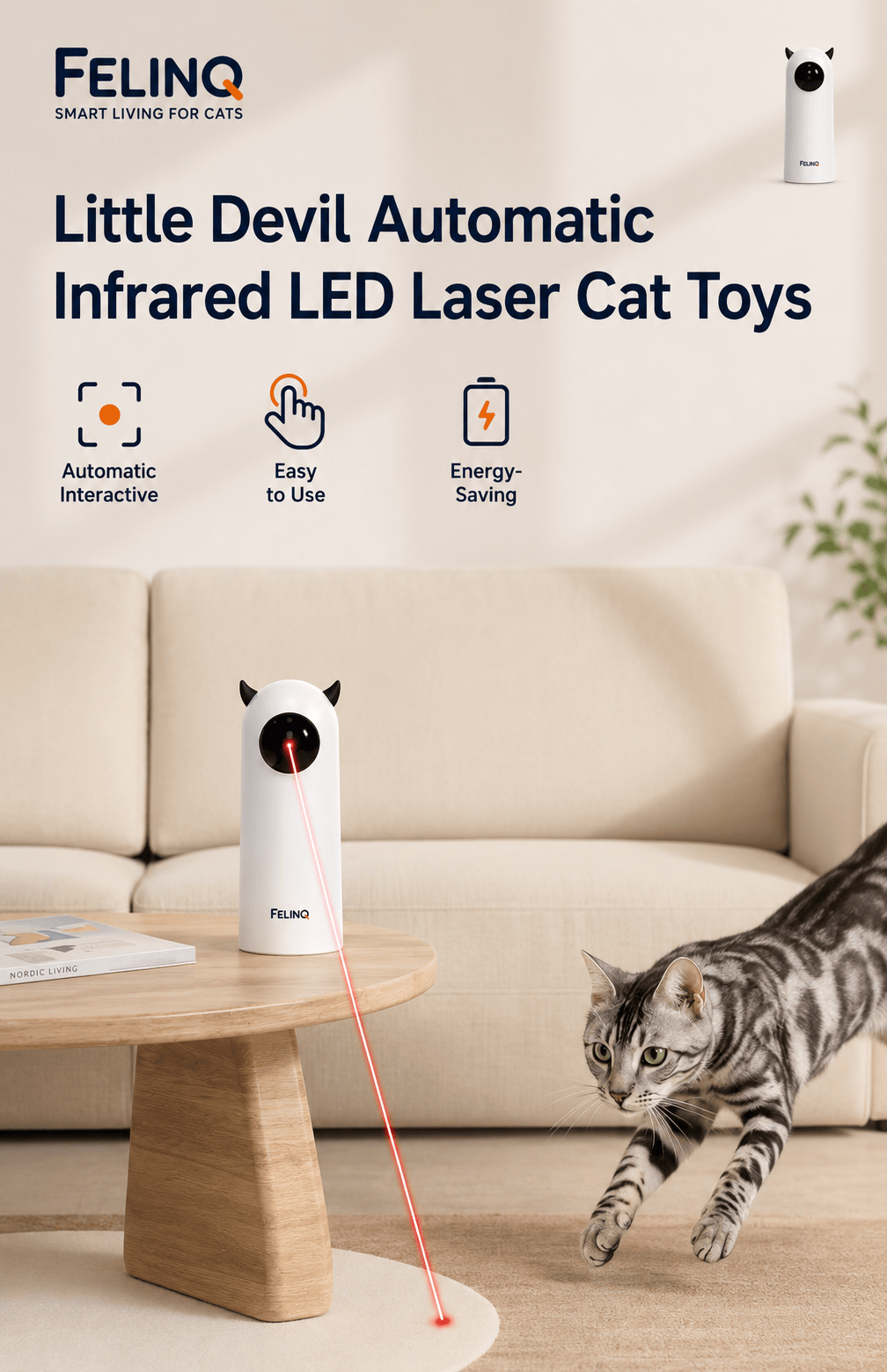 Felinq Smart Automatic Laser Cat Toy – Interactive 3-Speed Play