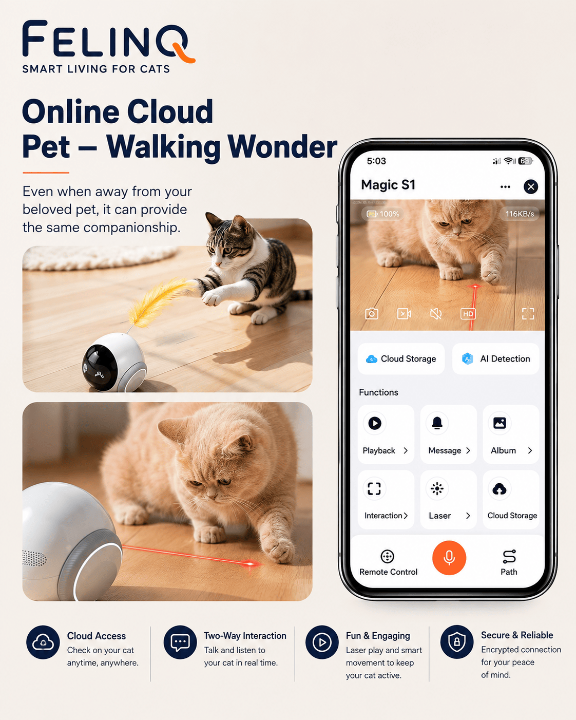 Felinq Smart Mobile Cat Camera with Auto Charging