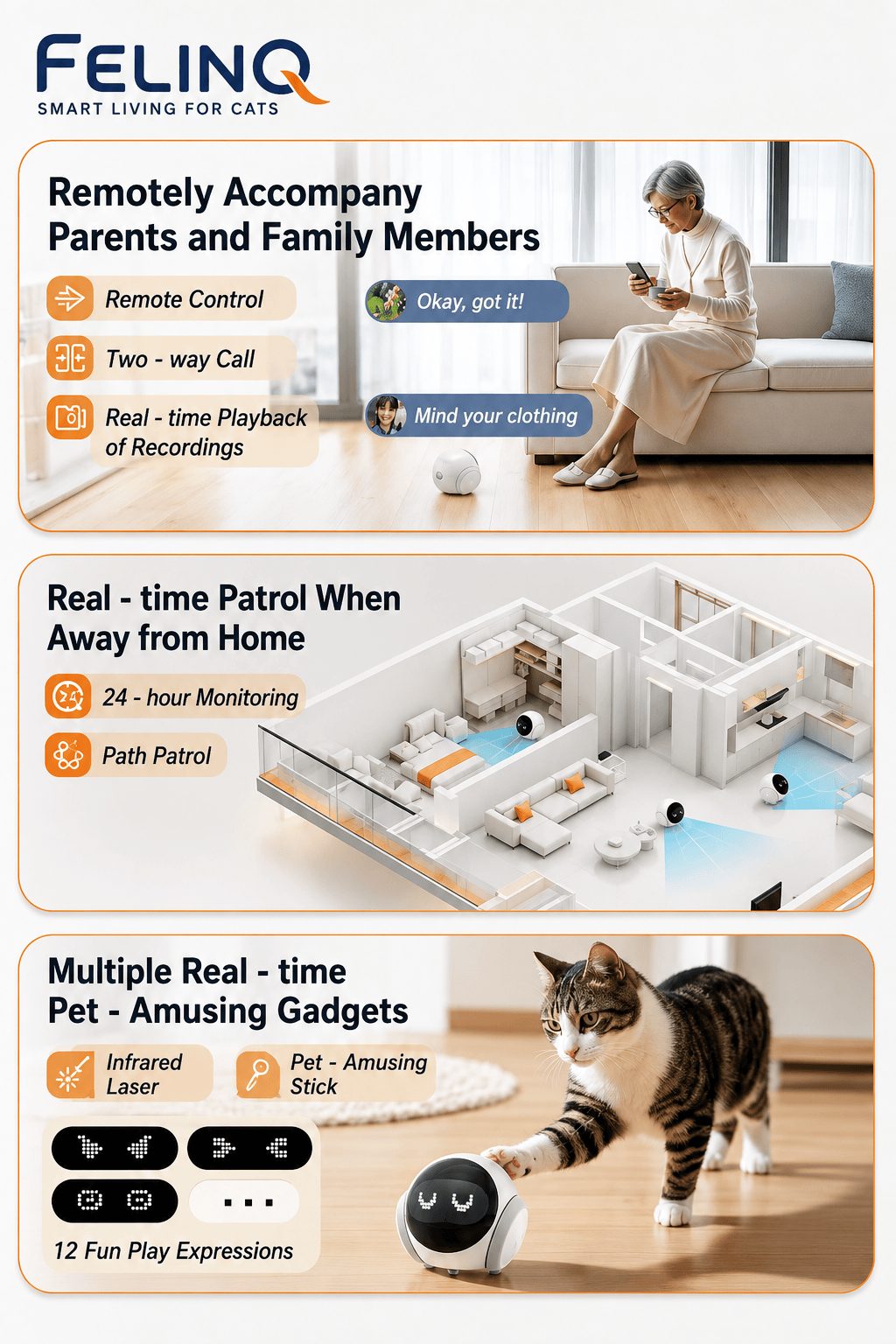 Felinq Smart Mobile Cat Camera with Auto Charging