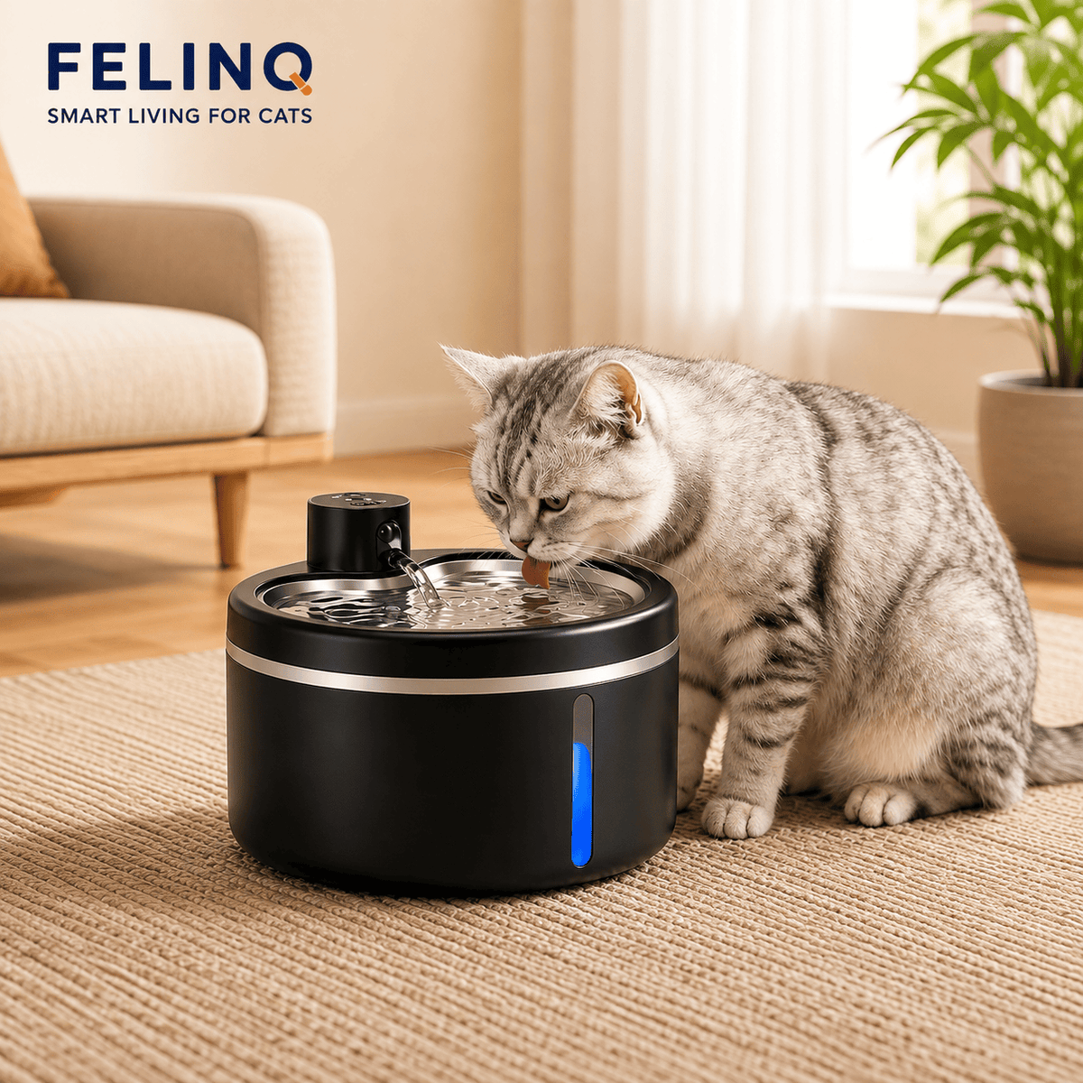 Felinq Wireless Cat Water Fountain 2.5L | Stainless Steel