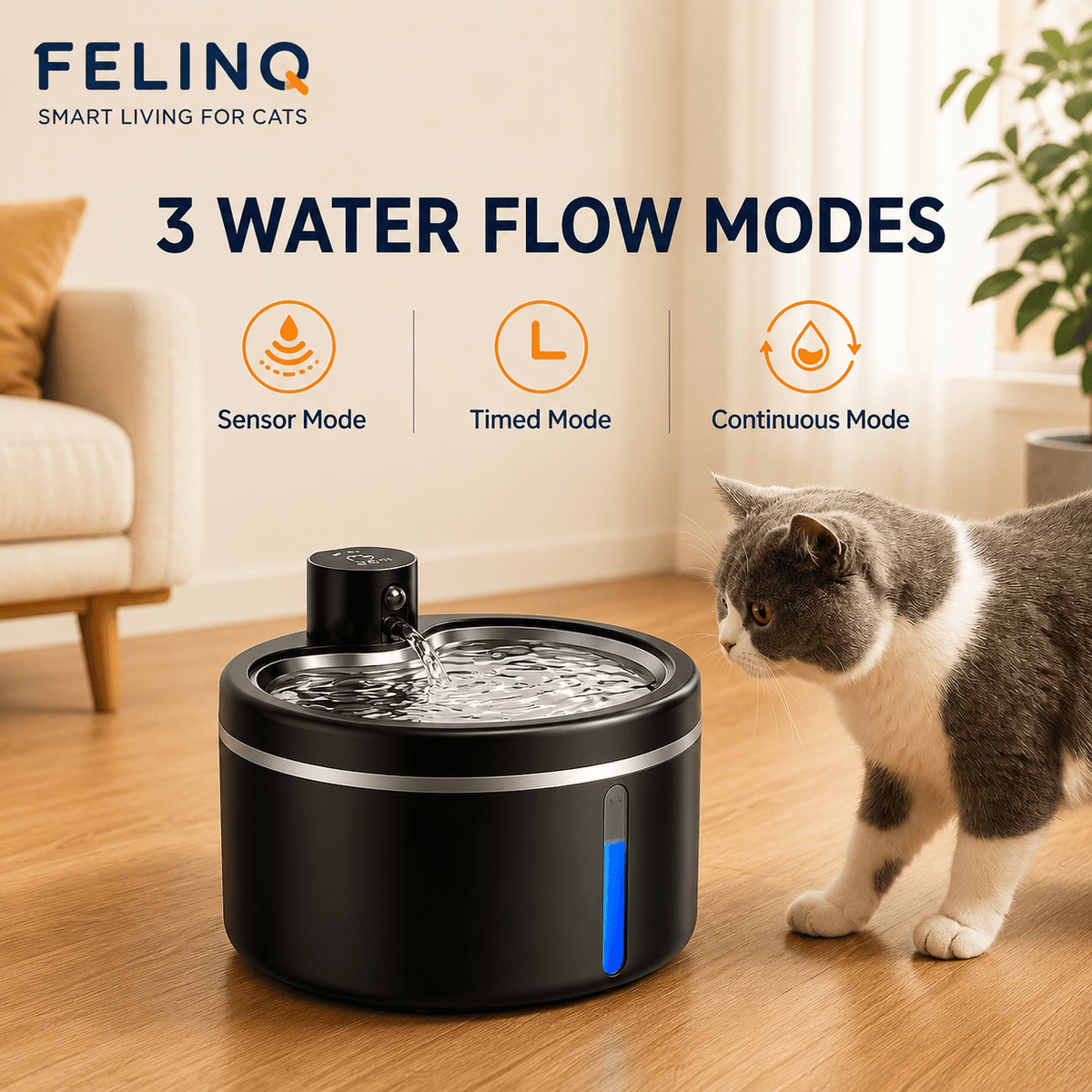 Felinq Wireless Cat Water Fountain 2.5L | Stainless Steel