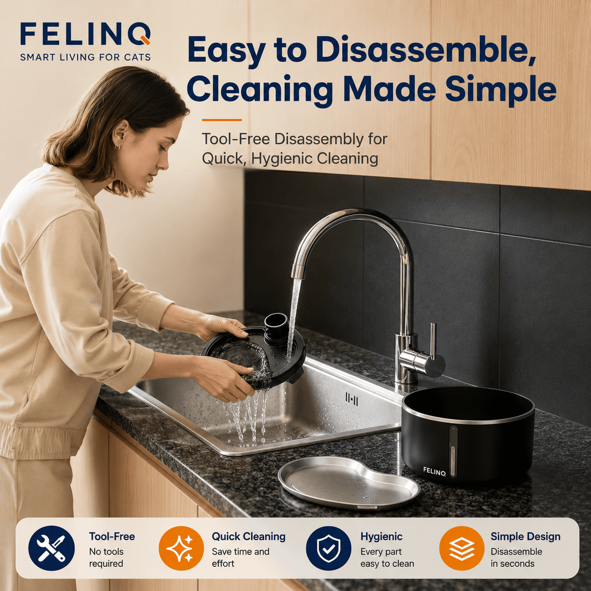 Felinq Wireless Cat Water Fountain 2.5L | Stainless Steel